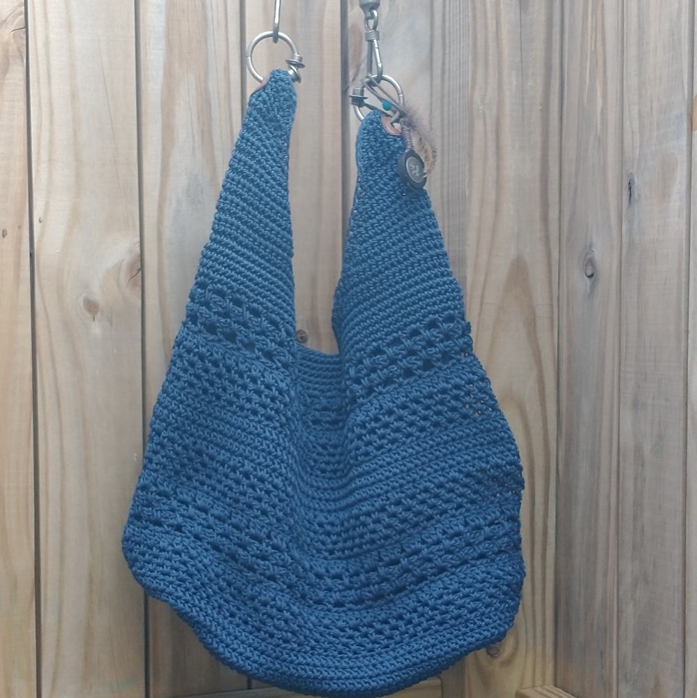 The Sak navy crochet shoulder bag